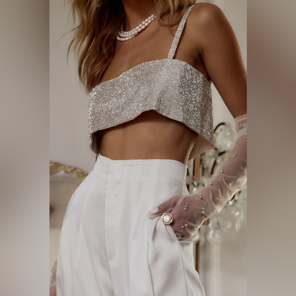 Shira Silver Rhinestone Crop Top - 12th Tribe